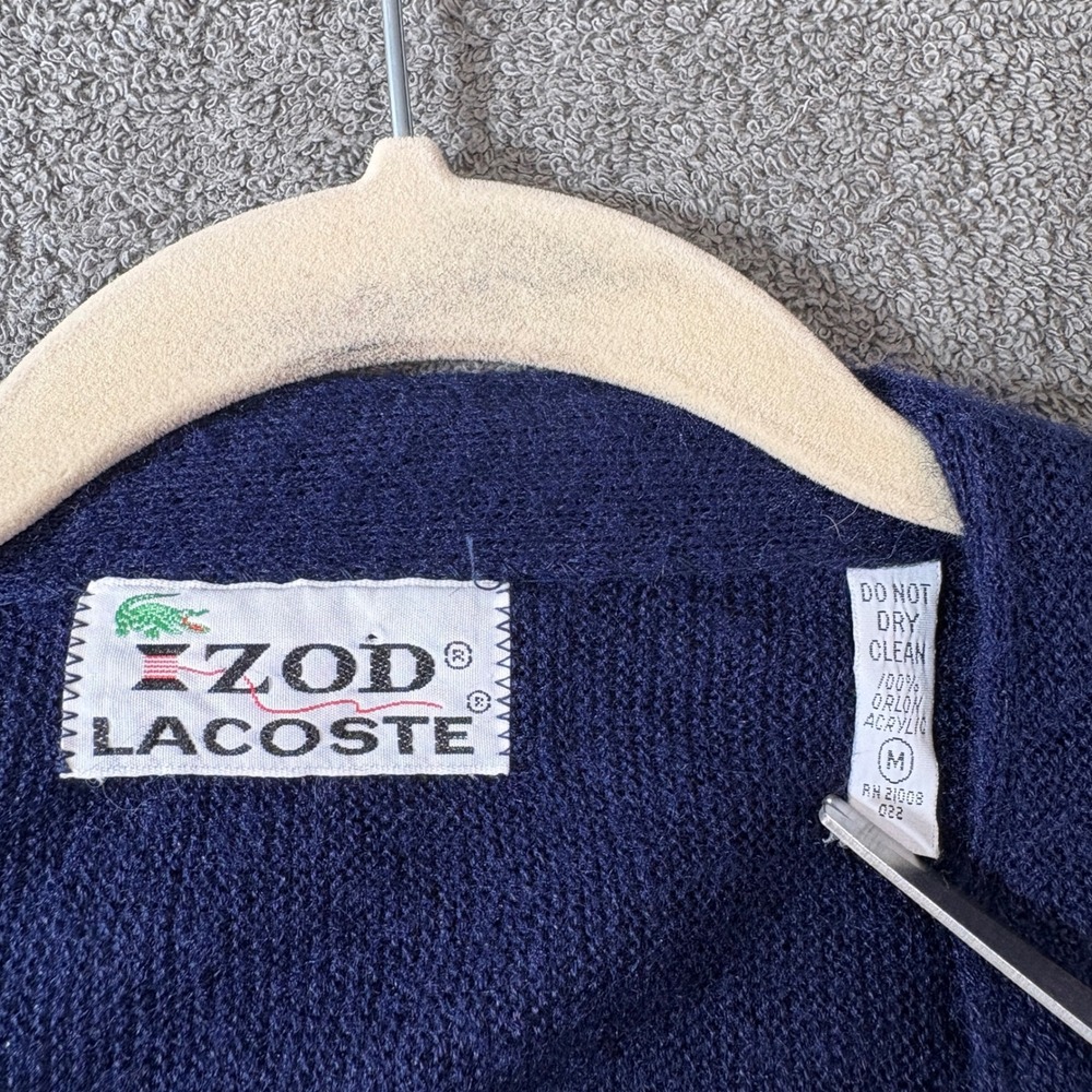 Vintage Izod Lacoste Cardigan Mens Size Medium Navy Blue V-Neck Knit Preppy 80s - Picture 5 of 7